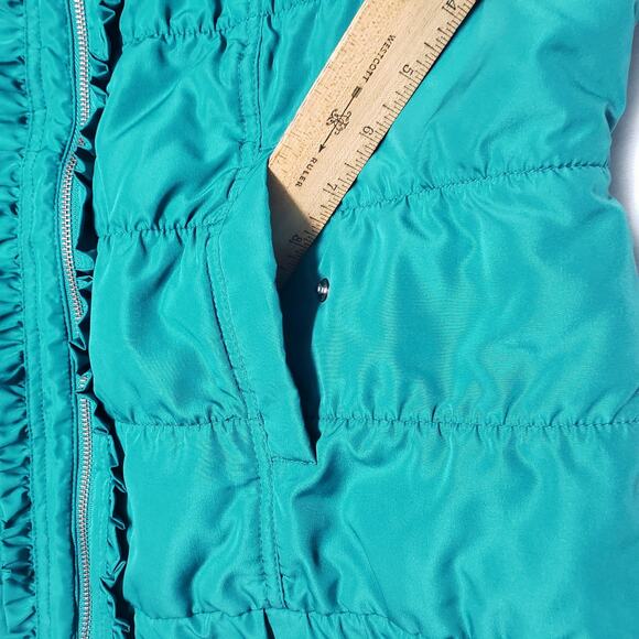 Christopher & Banks Aqua Green Puffer Vest XL Quilted Outdoor Zip-Up with Ruffle - Picture 6 of 10